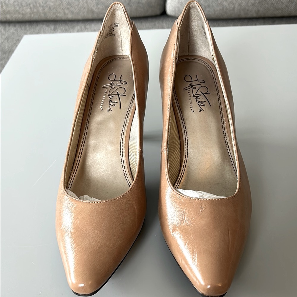 Life Stride Tan Heels Classic Pointed-Toe Pumps 3 inch heels. Worn once..